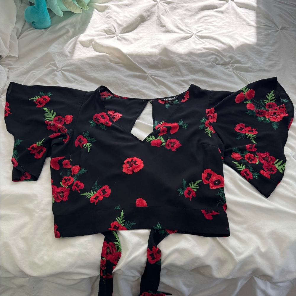 Express Black and Red Floral Blouse